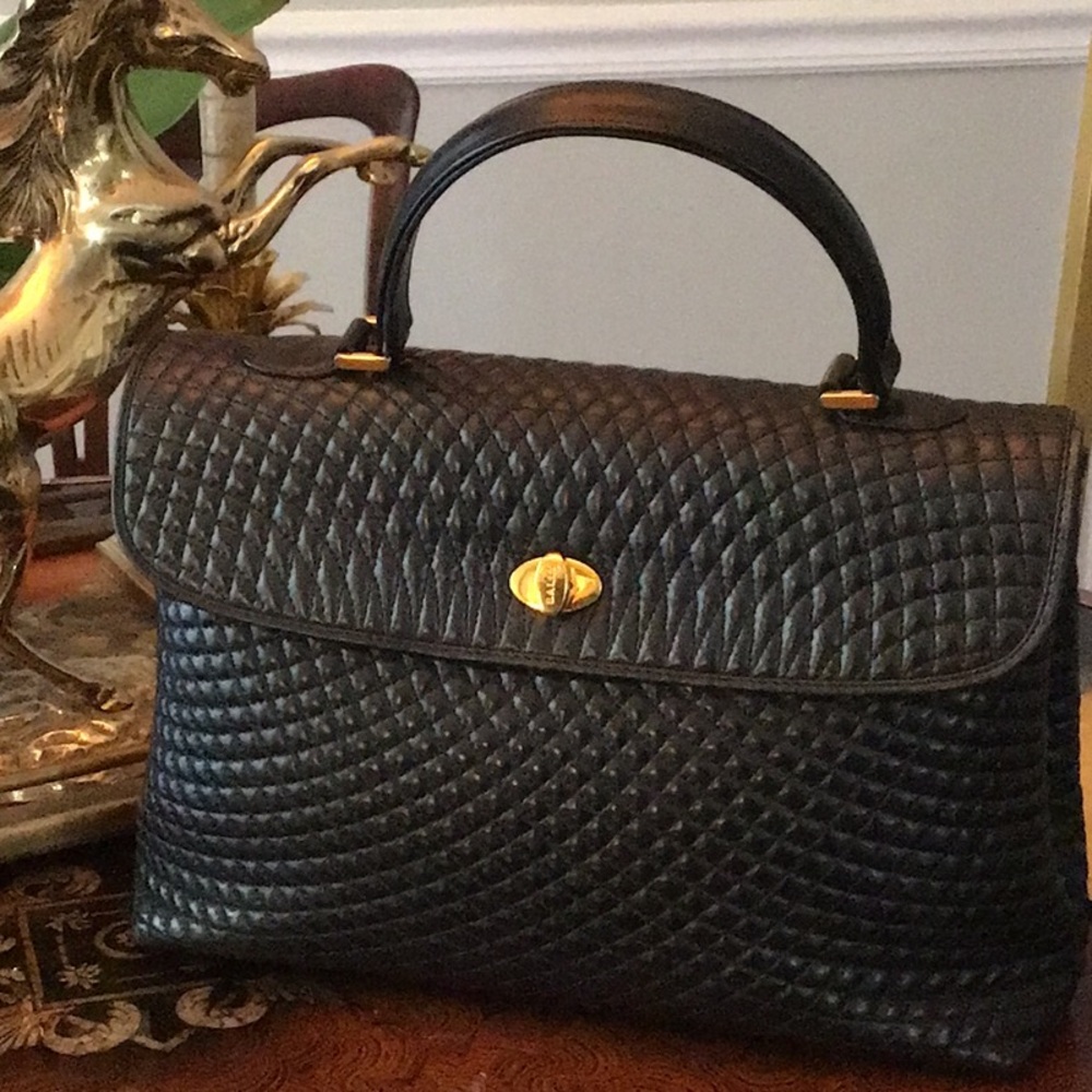 Vintage 1980s Bally Quilted Black Leather Handbag